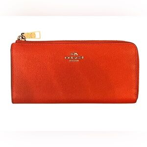Coach Long Zippered Wallet, salmon red/orange, silver hardware